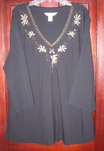 Draper's & Damon's Plus 3X Tunika Top Shirt Bluse Perlen Popover bestickt schwarz - Bild 1 von 3