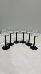 Vintage Luminarc Arcoroc France Black Stem Wine Cordial Glasses 4oz Set of 6 - Picture 1 of 12