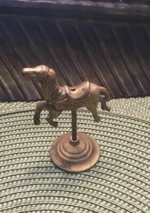 Antique Brass Horse Carousel. 3 Inch Hand Carved Unique Horse On Brass Stand - Picture 1 of 10