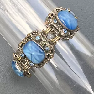 Vintage Czech Star Sapphire glass Bracelet . Art Deco Costume jewelry - Picture 1 of 9