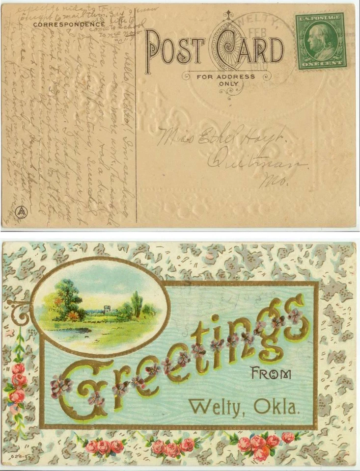 1910 Welty Оклахома DPO 1905-1995 Okfuskee County - поздравительная открытка - Изображение 1 из 1