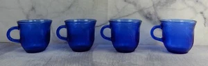 Set of 4 Vintage Cobalt Blue Fortecrisa Mexico Glass Mugs Sunflower Pattern Cups - Picture 1 of 9