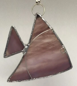 F104 Stained Glass Suncatcher Hanging Fish 10cm Purple White - Picture 1 of 2