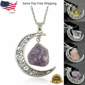 925 Silver Plated Pendant Chakra Healing Gemstone Moon Jewelry Lab-Created - Picture 1 of 15