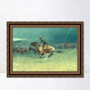 Framed Canvas Giclee Print The Stampede by Frederic Remington 24"x32" Home Decor - Picture 1 of 5