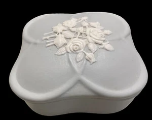 vintage bisque lidded porcelain trinket box  Pale Blue Floral Design - Picture 1 of 14