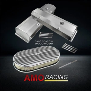 Fit Chevy SBC 283 400 58-86 Tall Polished Valve Covers & Finned 15" Air Cleaner - Picture 1 of 6