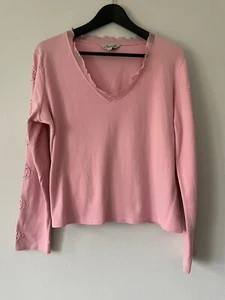 Vintage Y2K Jessica Sport Pink V Neck Long Sleeve Top, 100% Cotton, Size 18 - Picture 1 of 6