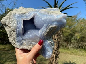 Malawi Azul Encaje XL Ágata Geoda Exhibición Espécimen 7.19lbs 8.27" - Imagen 1 de 11