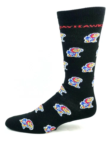 Kansas Jayhawks Black with Repeat Logo Crew Socks Cover