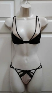 Victoria's Secret XS schwarz transparent & Spitze Stoff BH kleines Höschen Set neu - Bild 1 von 23
