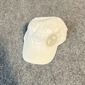 Peace Sign Cadet Cap Hat Women's Strap Back White Embroidered EUC - Picture 1 of 3
