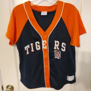 Detroit Tigers Jersey Shirt Women's Sz Large Blue Orange Mesh MLB Baseball - Picture 1 of 12