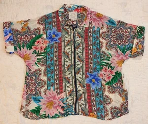 Johnny Was Jade Clover Floral Button Down Shirt Womens sz Large Rayon - Picture 1 of 11