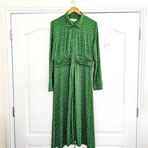Vestido Hobbs Verde Reino Unido 16 Manga Larga Jersey Acanalado Botón Frontal Elástico - Imagen 1 de 9