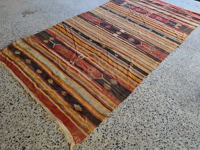 Винтажный турецкий ковер Kilim 5,9 x 11,5 футов — негабаритный ковер ручной работы в полоску - Изображение 1 из 4