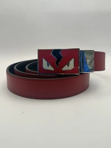 Fendi Monster Eyes Red & Black Leather Belt - Picture 1 of 6
