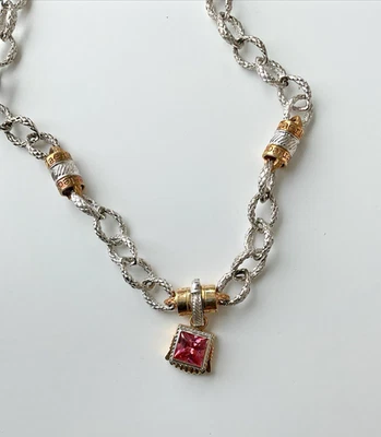 "Collar Caerleon Collection eslabón plata de ley y oro amarillo de 14 quilates de 18""" Foto 1 de 4