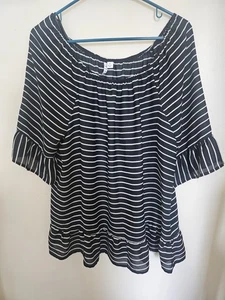 ELLEN - GESTREIFTES SCHWARZ/WEISSES TOP GR. XL - Bild 1 von 4