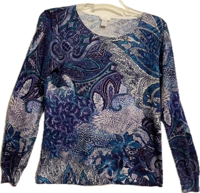 Suéter CHICO’s Multicolor Paisley Ligero Cuello Redondo LS Talla 1 Med Foto 1 de 4