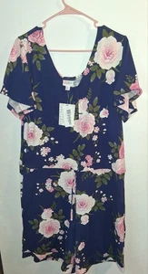 NWT Lularoe Xanthe Navy Floral Short Sleeve Shorts Romper Sz S - Picture 1 of 2
