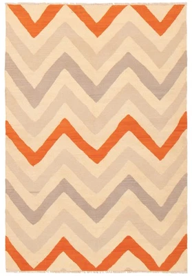 Traditional Vintage Hand Woven Oriental Carpet 4'2" x 6'0" Wool Kilim Area Rug - Image 1 of 4