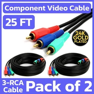 2 Pack 3 RCA Component Cable 25 Feet RGB Coaxial RCA Video Cord YPbPr TV VCR DVD - Picture 1 of 6