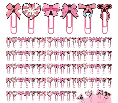 Clips de papel recubiertos grandes de 2 pulgadas rosa con lazos, caja de 90 Foto 1 de 4