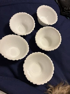 Vintage Indiana White Milk Glass Woven Weave Basket Small Bowl Lot Of 5 - Picture 1 of 11