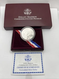 1999 P DOLLEY MADISON COMMEMORATIVE SILVER PROOF COIN ORIGINAL BOX & COA - Picture 1 of 4