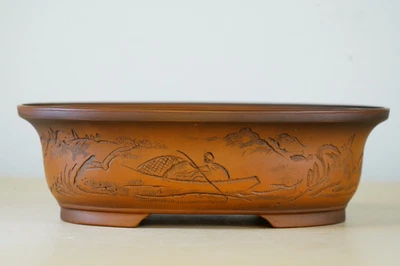 Maceta Bonsai Japonesa Tokoname BIGEI 6" (15,2 cm) Marrón Paisaje Talla Ovalada Y989 Foto 1 de 4