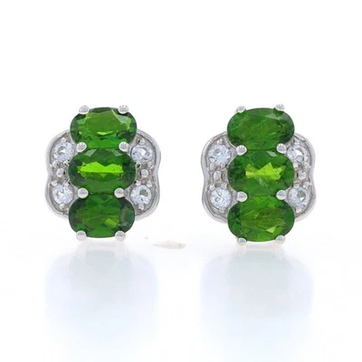 Aretes de topacio blanco diopsido de cromo esterlina -925 ovalados 2,72 ctw tres piedras Foto 1 de 4