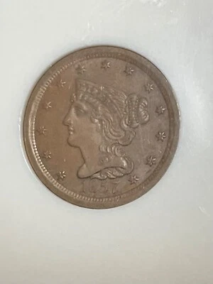 NGC MS64BN 1857 BRAIDED HAIR HALF CENT NICE LIGHT BROWN COLOR - Image 1 of 3