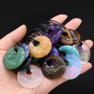 Natural Crystal Stone Adjustable Pendant Ring Necklace Unisex Lucky Coin Pendant - Picture 1 of 36