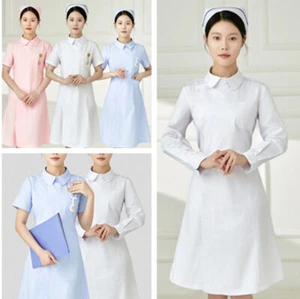 Women Nurse Dress Doctor Beautician Lab Long Coat Doll Collar Work Clothes - Picture 1 of 10