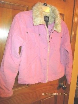 ARIZONA pink insulated cord jacket with faux fur trim and neck Sz L(14)   - Image 1 of 4