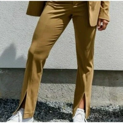 Danielle Bernstein Womens Pants 00 High Rise Dress Slit Front Tan Brown Stretch - Image 1 of 4