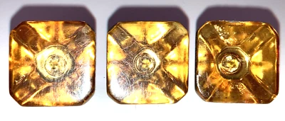 Lot of 3 VTG Buttons Amber Plastic Gold Backed Square Flat Face 3/4" Metal Shank - Image 1 of 4