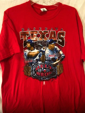 Belt Bros Texas Rangers 29-Adrian 36-Carlos Beltre Brothers MLB Red T-shirt XL Cover