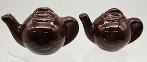 Vintage Brown Glazed Teapot Salt and Pepper Shakers Japan - Picture 1 of 5
