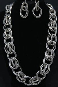 Vintage Silver Multi-Loop Chain Necklace & Earrings Set w/Cubic Zirconia Accents - Bild 1 von 9