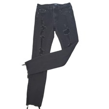 Aeropostale Women's Sz 2 Black AERO High Rise Jeans Stretch Destressed Raw Hem