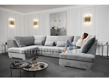 Meridian  U Shape Corner Sofa Silver Plush Velvet Large  Sofa bed with storage