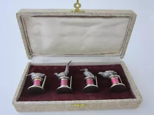 Antique Sterling Silver & Enamel Cast Game Bird Menu/Place Card Holders - 1909 - Picture 1 of 15