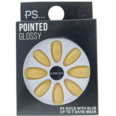 Primark False Nails 24pk Sunbeam Pointed Glossy Extensions + 2g Glue - Image 1 of 4