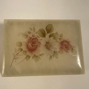 Trinket BoxYellow Alabaster Giftware Pink Roses Italy Himark Vintage - Picture 1 of 11