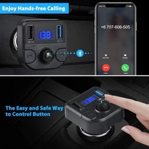 Wireless In-Car Bluetooth FM Transmitter MP3 Radio Adapter Car Fast USB Charger - Picture 1 of 9
