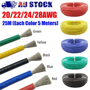 AU 25M Flexible Silicone Wire Cable 20/22/24/28AWG Tinned Copper Super Soft Line - Picture 1 of 9