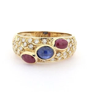 Anillo en oro amarillo de 18 quilates con brillantes, rubíes y zafiro - Imagen 1 de 5