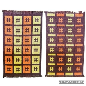 1 Vintage Kegel Strandtuch MCM Geometrisch Hashtag Pfund Karo Orange Braun Gelb 70er - Bild 1 von 10